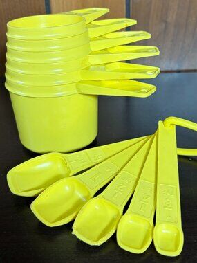Vtg Daffodil Yellow Tupperware Measuring Cups (6) and Spoons Sets (5) - EUC